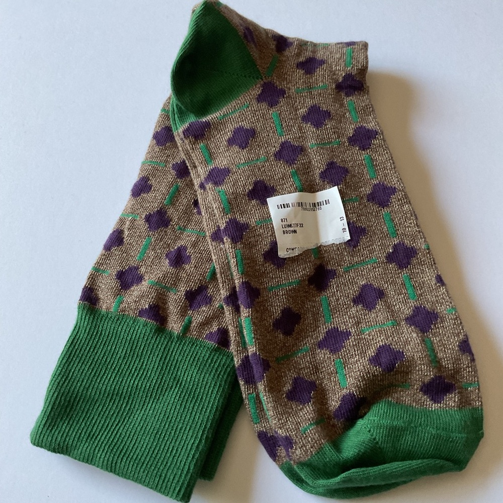 LORENZO UOMO MOROCCAN TILE PRINT CREW SOCKS BROWN GREEN COTTON OS NWOT
